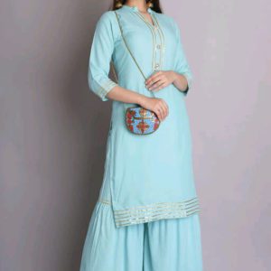 Lyxz Rayon Long Embroidered Women’s Solid Rayon Kurta