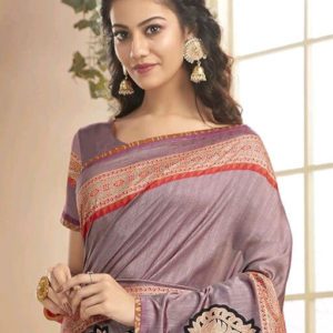 Roj Grey Color Chanderi Silk Daily Printed Saree With Blouse Piece