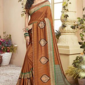 Orange Color Chanderi Silk Daily Printed Saree With Blouse Piece