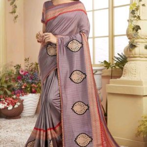 Roj Grey Color Chanderi Silk Daily Printed Saree With Blouse Piece