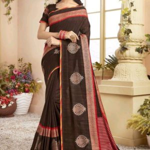 Rojdeal Brown Color Chanderi Silk Daily Printed Saree With Blouse Piece