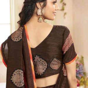 Rojdeal Brown Color Chanderi Silk Daily Printed Saree With Blouse Piece