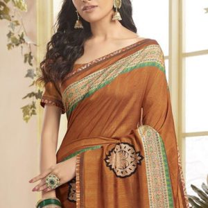 Orange Color Chanderi Silk Daily Printed Saree With Blouse Piece
