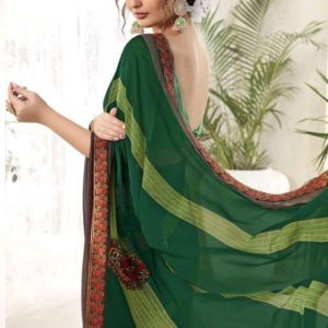 Roj Green Color Georgette Daily Printed Saree With Blouse Piece
