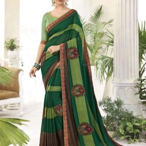 Roj Green Color Georgette Daily Printed Saree With Blouse Piece