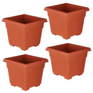 Rojdeal 10 Inch Square Pots – Square Planters Terracotta Color Flower Pots (Pack of 4)