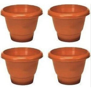 Rojdeal 14 Inch Round Flower Planter |Big Size Planter Pot | Plant Container Set, Pack of 4 – Brown Plastic Pots Plant Container Set (Pack of 4)