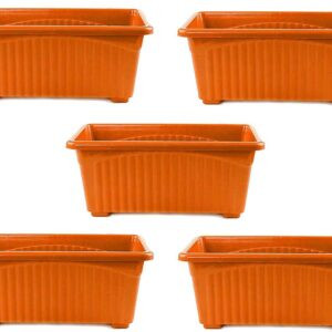 Rojdeal Rojdeal Rectangle Pot (color Brown, 32 X 13 X 16 cm, Pack of 3) Plant Container Set (Pack of 5)