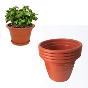 Rojdeal -13-inch Garden Balcony Flowering Planter Big Size (Red/Terracotta, Pack of 4)