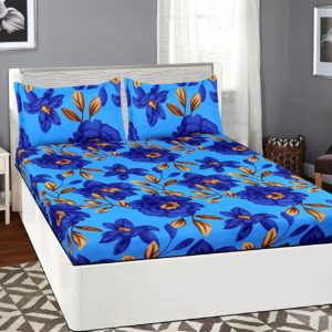 Rojdeal Glace Cotton King Size Double Bedsheet with 2 Pillow Covers (Blue 1)