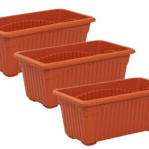Rojdeal Big Rectangle Flower Pot – 21 inch Brown Color Planter(Pack of 3) 53 x 25 x 26 cm