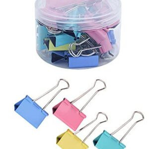 Rojdeal Antirust Multicolor Binder Clips 20pcs, 19mm Paper Clips, Binding Clip Clamps for Office Stationery, Binding Loose Papers, 40 Sheet Holding Capacity, Clips for Paperwork