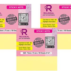 Rojdeal Sticky Notes (3″ X 3″) Inch Pads, (1200 Sheets, Canary Yellow) Pack of 12