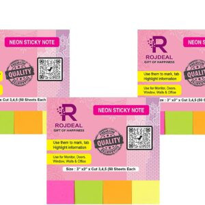 Rojdeal Index Tabs Arrow Flags, Text Highlighter, Fluorescent Self Sticky Notes for Office, College, School (Pack of 3) (Total-750 Flags -5 Colors) (3)