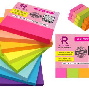 Rojdeal Cube – 4 Color Sticky Notes (400 Sheets , 3″ X 3″) & Rojdeal Index Tabs Mini Text Highlighter 250 Flags