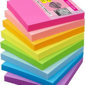 Super Sticky Notes, 2X Sticking Power, 3 in x 3 in, 6 Pads (neon Colour)