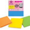 Rojdeal super sticky notes, 2x sticking power, in bright neon colors for notes and reminders, 3 in. X 3 in,4 pads/pack, 400 sheets 1 Sticky notes