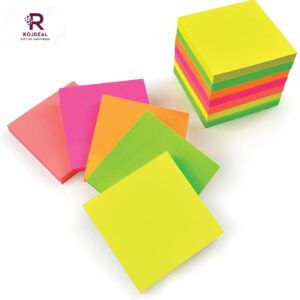 Rojdeal Super Sticky Notes, 2X Sticking Power, in Bright neon Colors for Notes and Reminders, 3 in. x 3 in,4 Pads/Pack, 400 Sheet