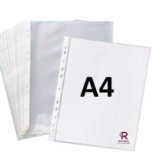 Rojdeal Transparent A4 Size Document Sleeves Leaf Waterproof Clear Sheet Protector 11 Holes Punched Ring Files (100 Pcs (200 Micron)