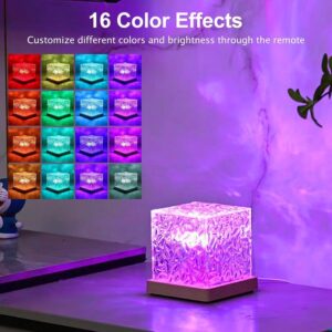 ROJDEAL 3D Ocean Wave Effect Night Light Projector for Bedroom Decor, 16 Colors Gradual Rotating LED Projection Night Lamp for Bedroom Light Decor, Crystal Table Lamp for Home