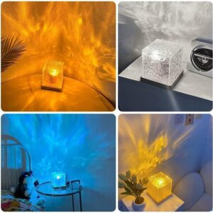 ROJDEAL 3D Ocean Wave Effect Night Light Projector for Bedroom Decor, 16 Colors Gradual Rotating LED Projection Night Lamp for Bedroom Light Decor, Crystal Table Lamp for Home