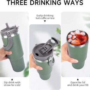 900 ML Tumbler with Handle and Straw Lid Double Insulated Cup Stainless Steel Sipper Water Bottle with Dual Flip for Hot & Cold Drink 100% Leakproof Tumbler with Handle for Gym,Travel