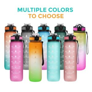 1 Litre BPA-Free Motivational Water Bottle with Straw, One-Click Open, Leak-Proof, Wide Mouth, Lightweight for Gym, Office, Cycling